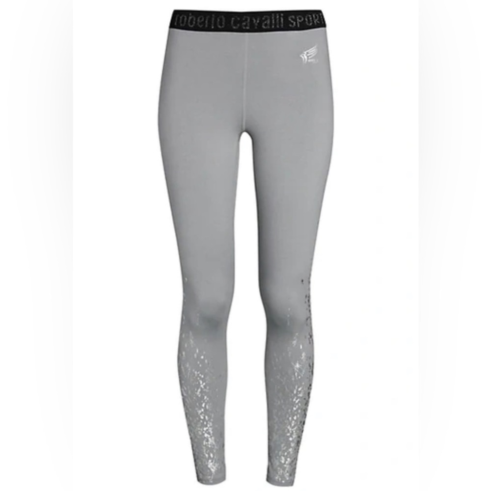 Roberto Cavalli Sport Gray Liquid Splatter Leggings Size Large